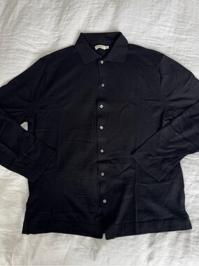 Suitsupply Black Wool Knit Polo Cardigan